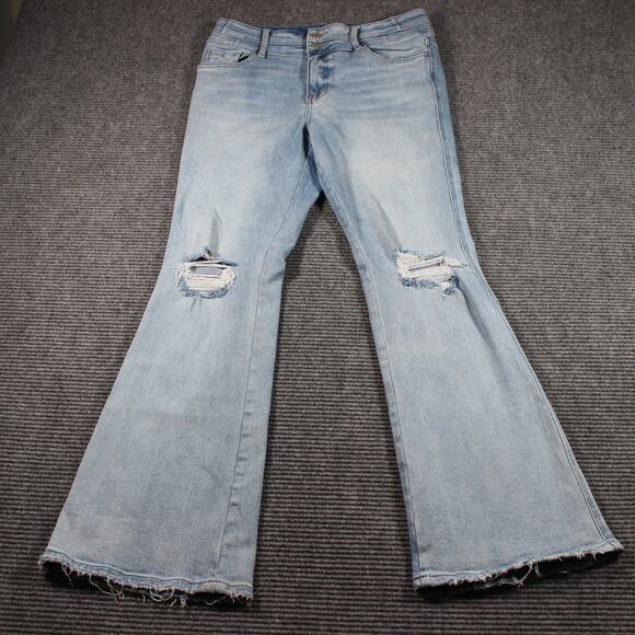 Flying Monkey Jeans Womens 31 Light Wash High Rise Flare Distressed - Picture 2 of 9